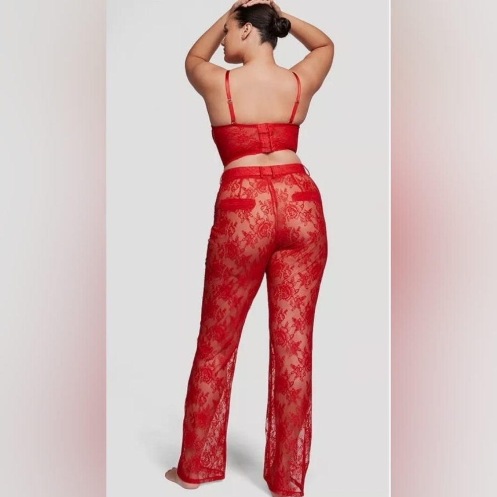 NEW VICTORIA'S SECRET VS Archives Rose Lace Pants Lipstick Red Size Medium - Picture 2 of 5